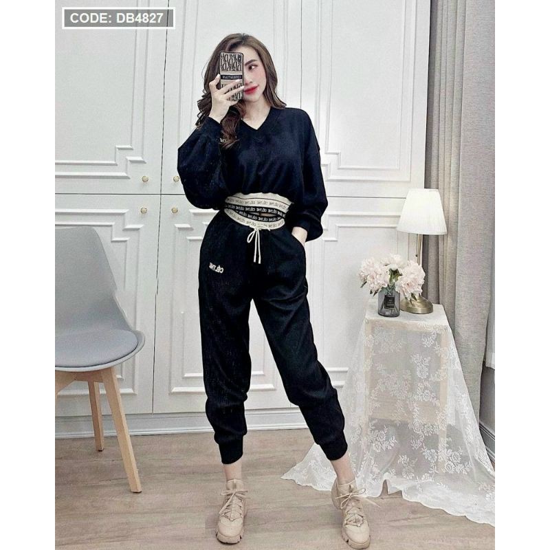 Đồ bộ thu đông Nữ..áo cổ tim.tay dài..quần dài lưng phối cá tính