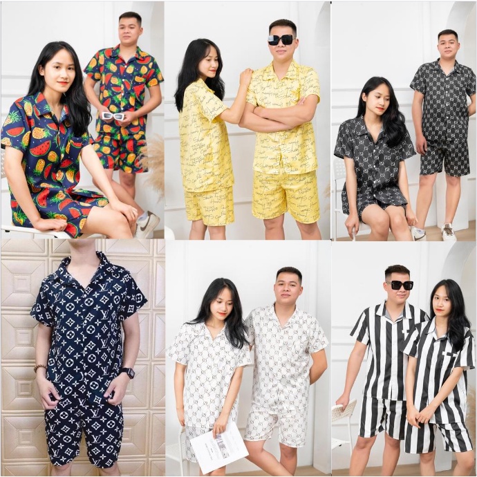 Bộ ngủ, đồ bộ hè nam nữ hoạ tiết pijama ngắn tay mặc nhà chất kate thái thoáng mát T2