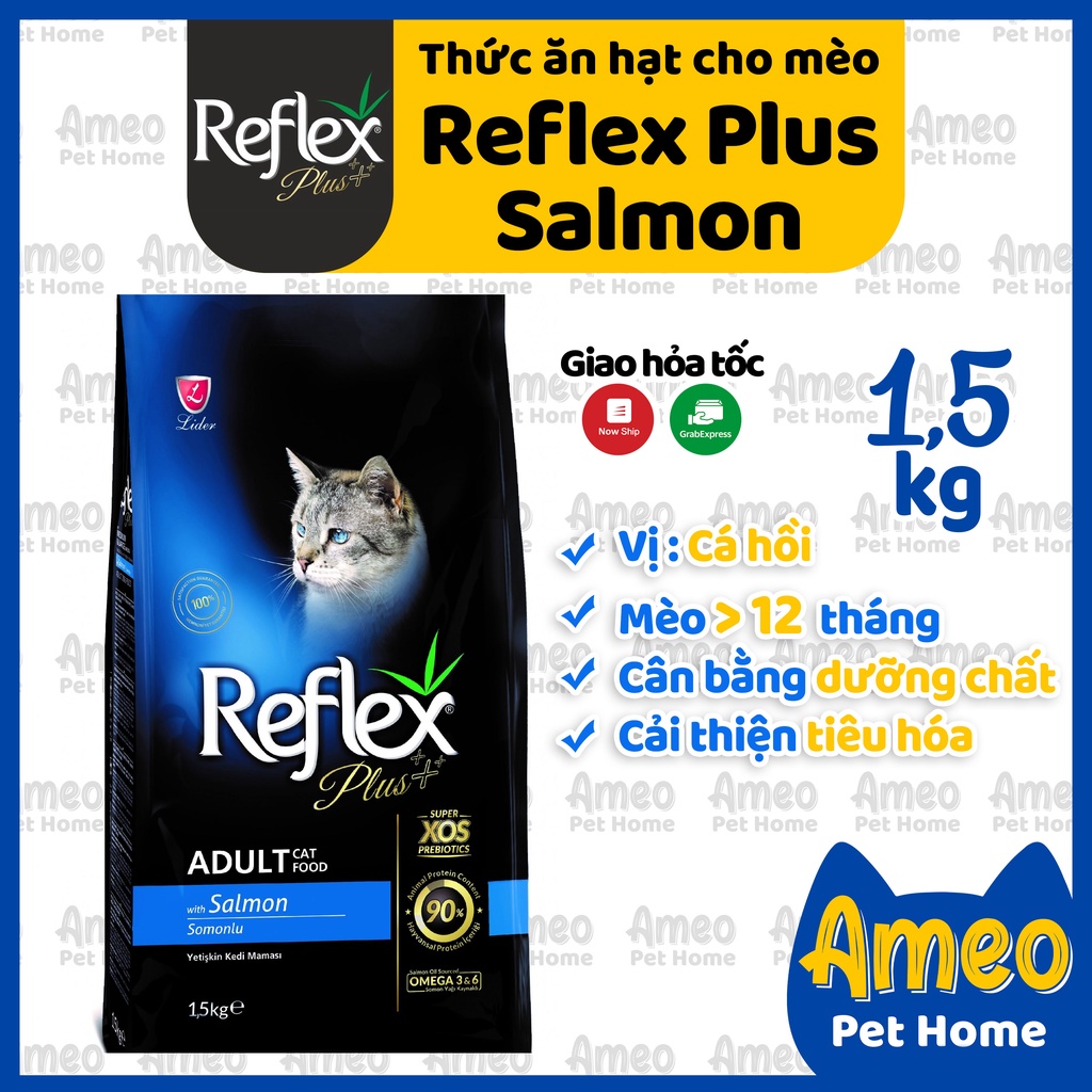 Hạt Reflex Plus Cho Mèo 1.5kg vị cá hồi| Thức ăn cho mèo Reflex Plus Adult Cat Food Salmon Nguyên Seal