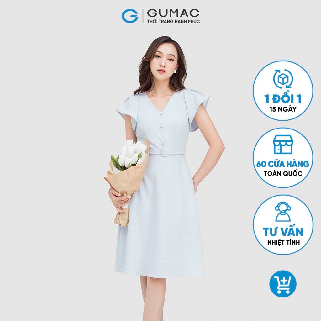 Đầm cổ chữ V phối phụ kiện DC05082 thời trang GUMAC