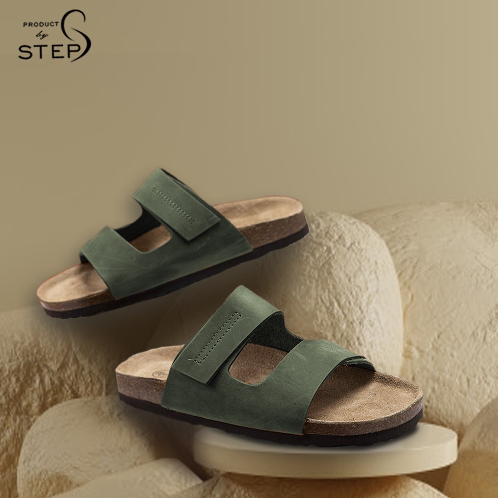 Dép đế trấu Unisex Da quai dập chỉ nổi