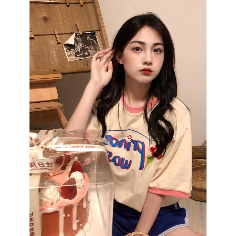 Áo Thun Tay Ngắn Cổ Tròn In Màu Tương Phản Thời Trang Hè Cá Tính Cho Nữ