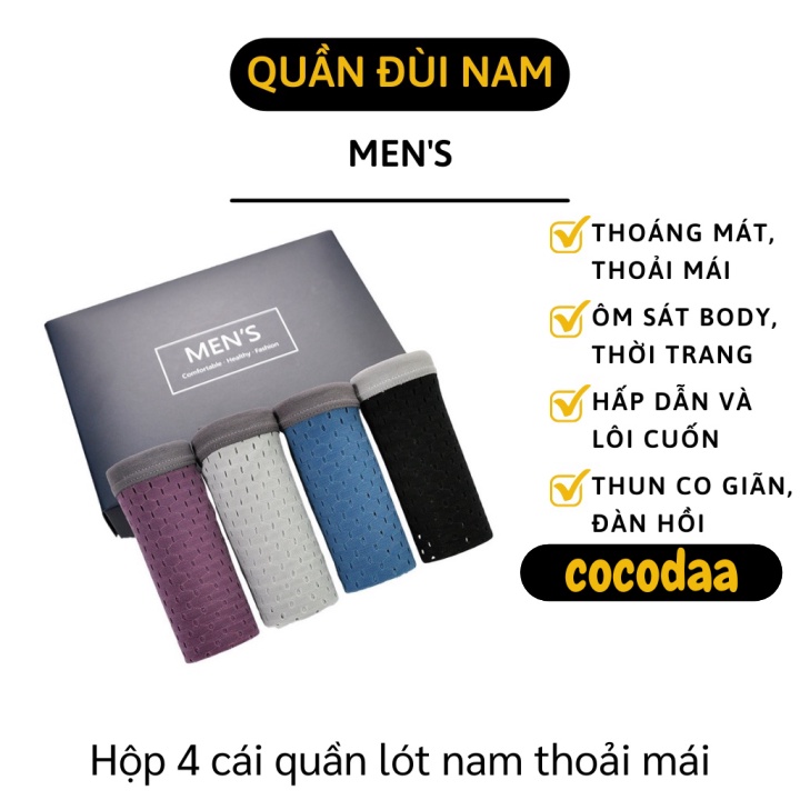 Quần Lót Nam - Hộp 4 Sịp Đùi Nam Mens Thông Hơi Cao Cấp 8695 [FREESHIP]