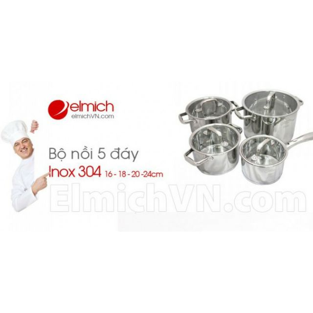 BỘ NỒI ELMICH EL3670 GỒM 4 CHIẾC INOX 304 ĐÁY 5 LỚP NHẬP KHẨU SÉC