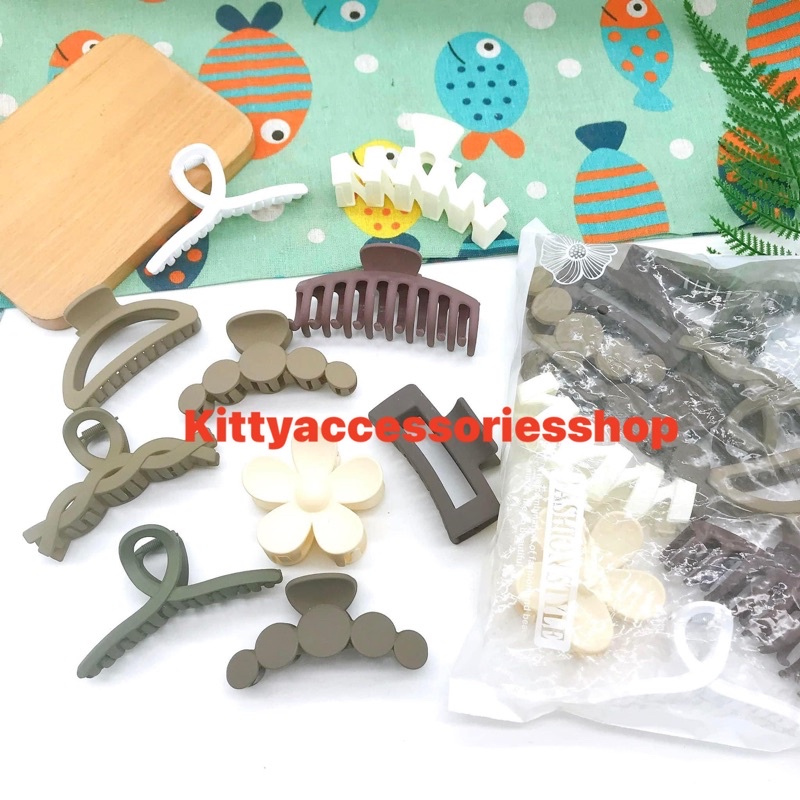 Set 10 kẹp càng cua nhiều kiểu màu trà sữa phong cách hàn quốc