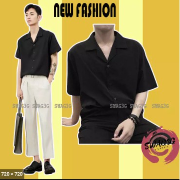 Áo sơ mi nam nữ cổ vest 2 màu trắng đen chất đẹp