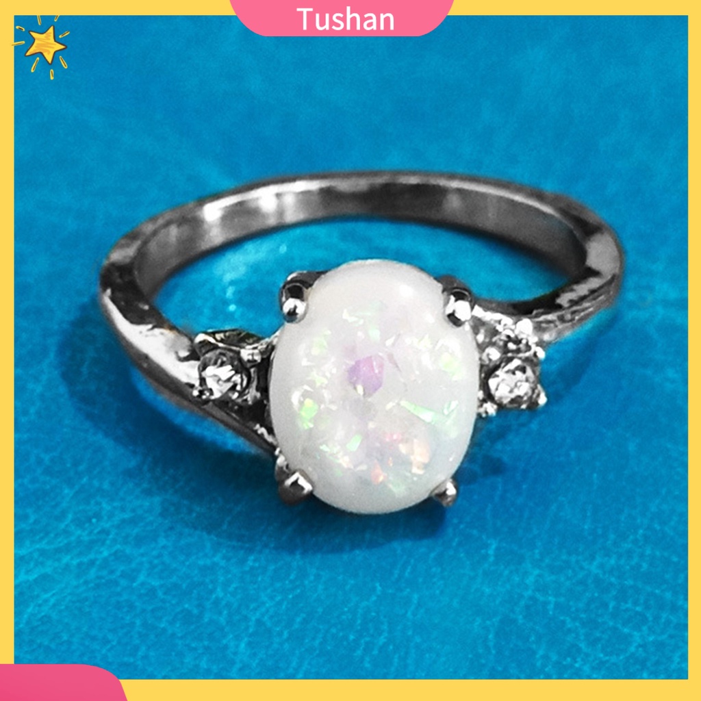 Nhẫn Đính Hôn Đính Đá Opal Nhân Tạo Thời Trang