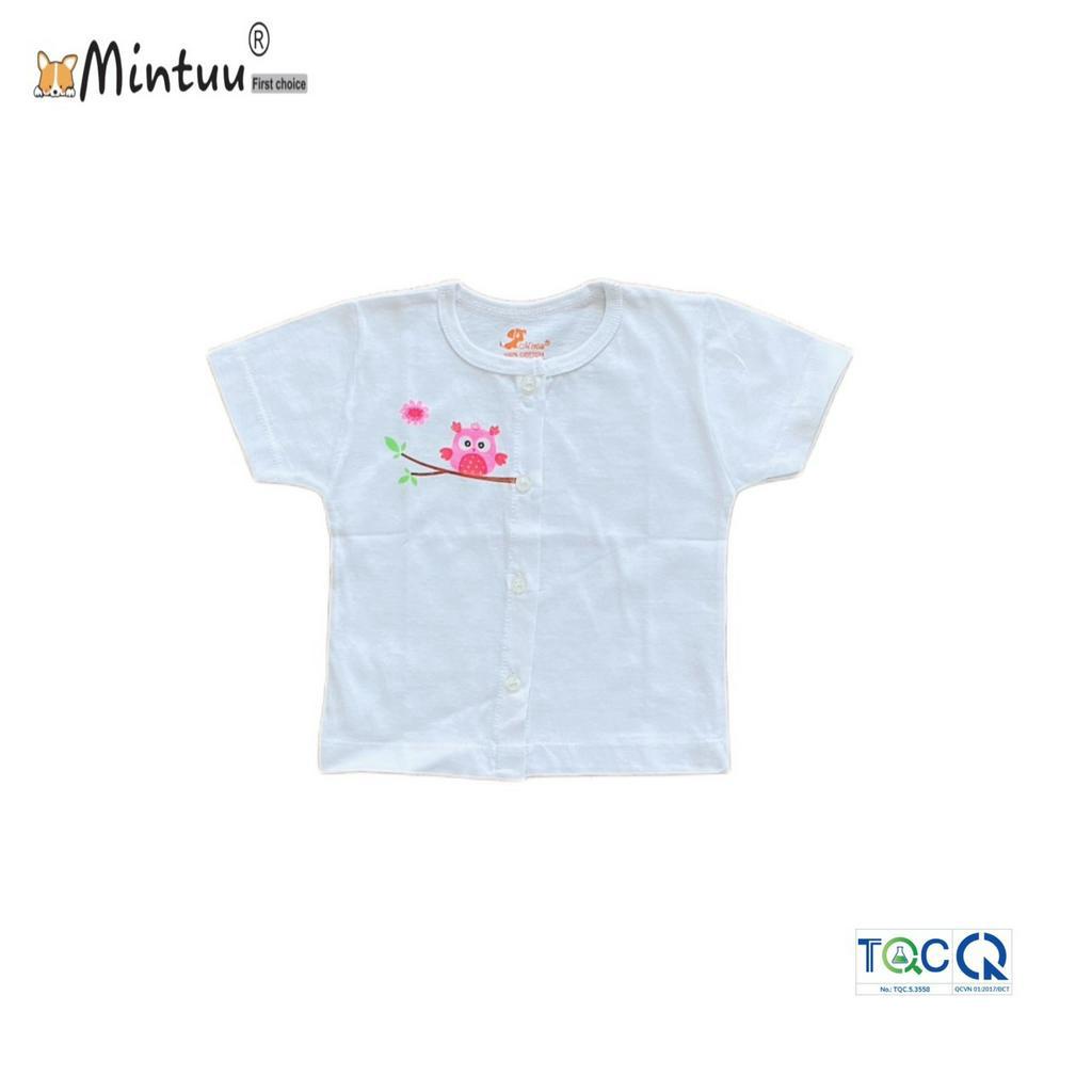 Set 2 áo sơ sinh cho bé cài giữa trắng tay ngắn, vải 100% cotton, thương hiệu MINTUU