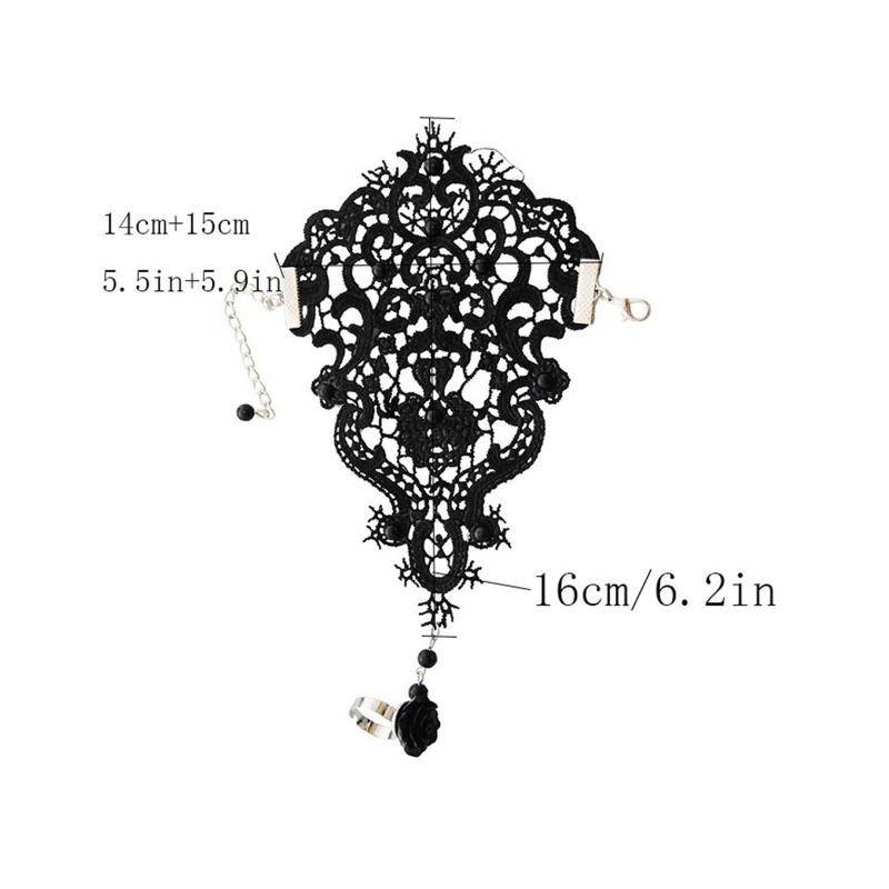 Găng Tay Ren Hở Ngón Màu Trắng / Đen Phong Cách Gothic