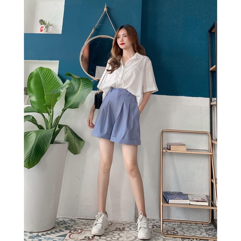 Áo sơ mi nữ tay ngắn form rộng đẹp hàn quốc LUCETFASHION cao cấp đen trắng be Short sleeved Shirt