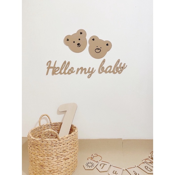 Bộ Chữ Gỗ Hello My Baby Và Hai Chú Gấu Biểu Cảm Đáng Yêu Trang Trí Sinh Nhật Trang Trí Nhà Cửa - Yori Party