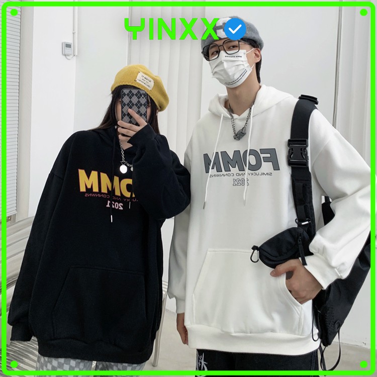 Áo hoodie nam nữ form rộng Yinxx, áo hoddie unisex nỉ bông màu đen - trắng HD10