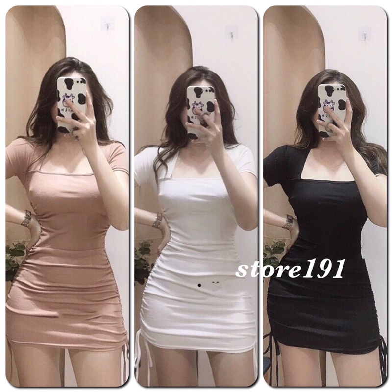 Đầm Body TN Cổ Vuông Rút Dây 2 Bên - VN14