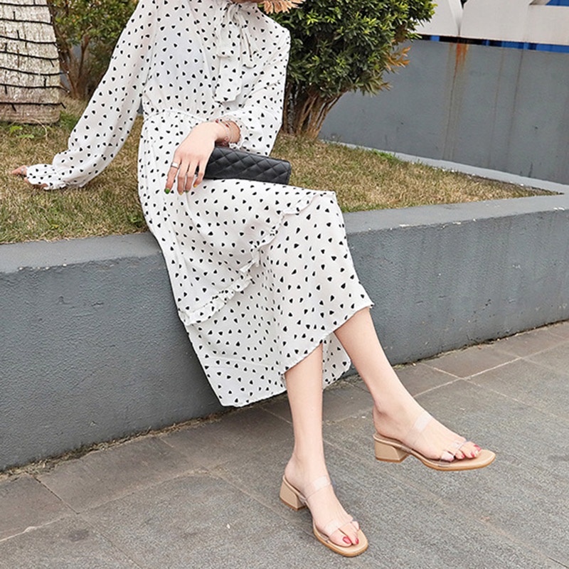 Dép cao gót IELGY quai ngang trong suốt thời trang dành cho nữ