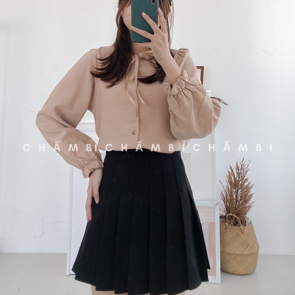 Áo Sơ Mi Tay Bồng Cô Thắt Nơ Siêu Xinh - A.079 | BigBuy360 - bigbuy360.vn