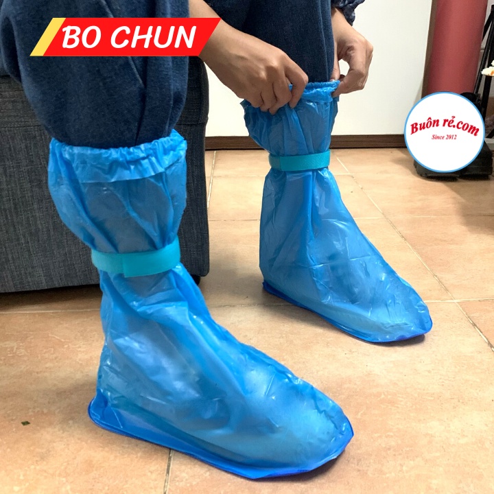 Bọc giày đi mưa cổ cao chống nước có dây cố định - Ủng nilon bảo vệ giày dành cho nam nữ chống nước tuyệt đối - 01660