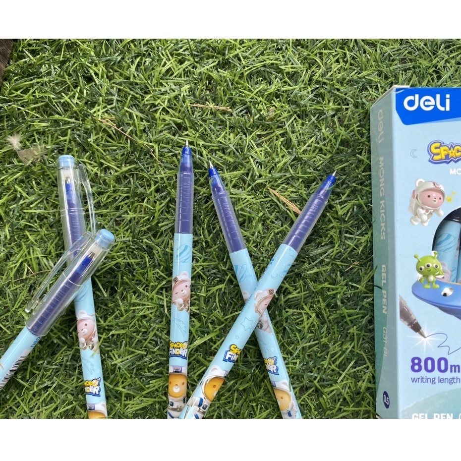 Bút bi nước Deli mực Gel G31-BL học sinh ngòi bi 0.5mm - Màu xanh/đen (5 chiếc) - Nhà sách 247