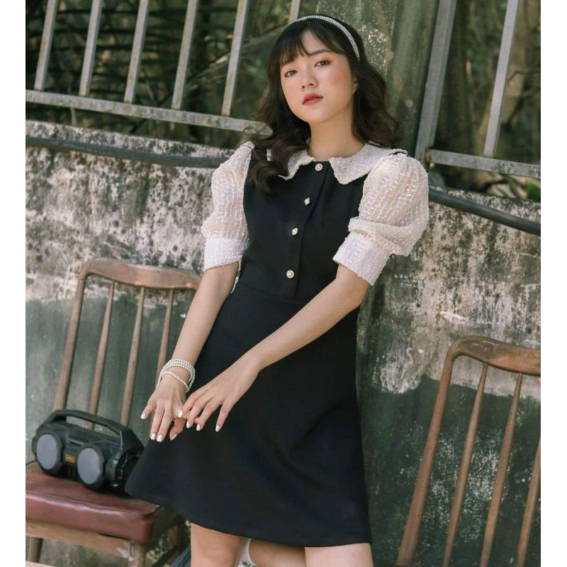 Đầm đen midi cổ sen mã 103