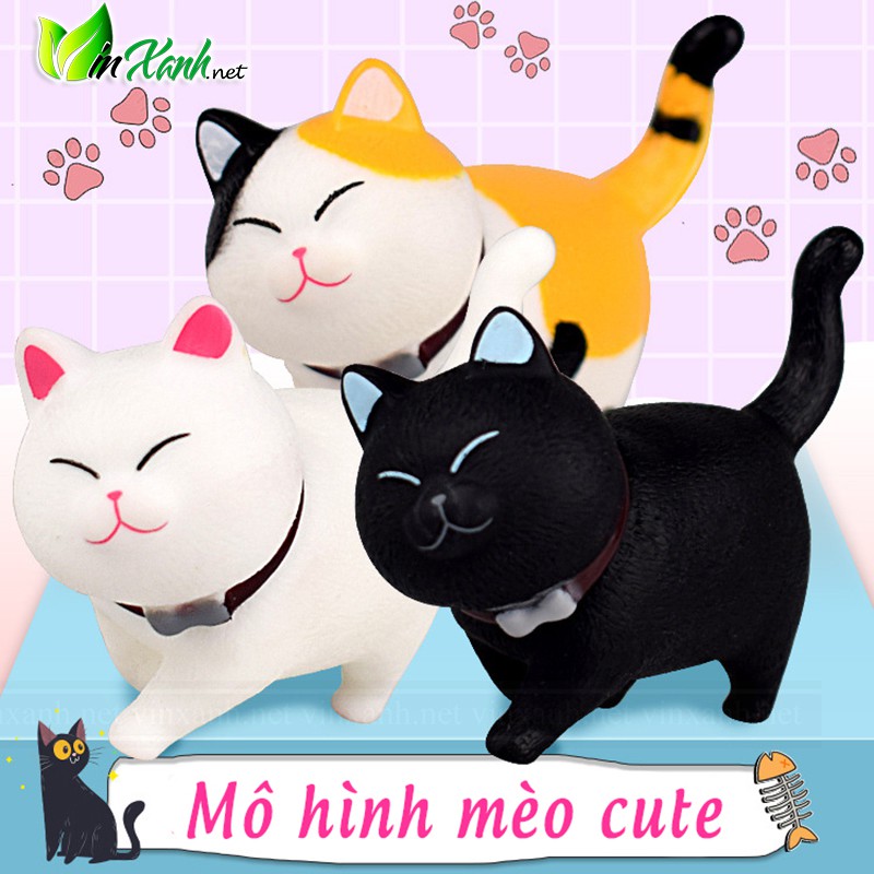 HÀNG CÓ SẴN-Mô hình mèo cute bộ 3 con trang trí PC, bàn học cực cute hột me