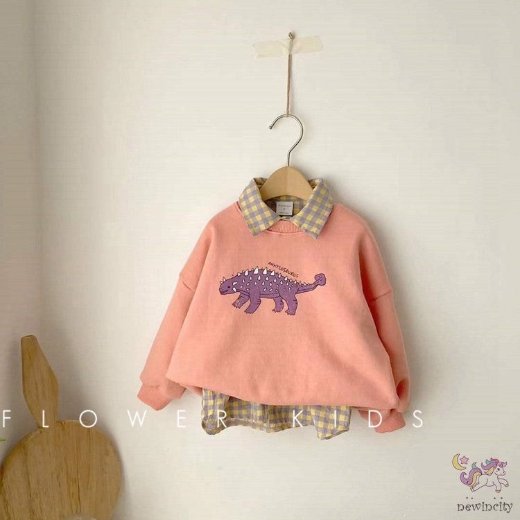 Áo Sweater Tay Dài In Hình Khủng Long Dễ Thương Phong Cách Hàn Quốc Thời Trang Thu Đông Cho Bé Trai Và Gái