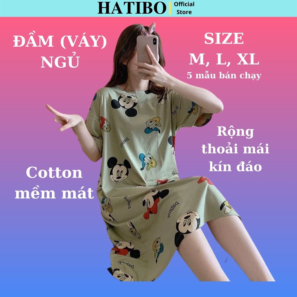 Váy Ngủ Nữ Cộc Tay HATIBO Chất Liệu Cotton Mềm Mát, Đầm Ngủ Mặc Nhà Dáng Suông Dễ Thương