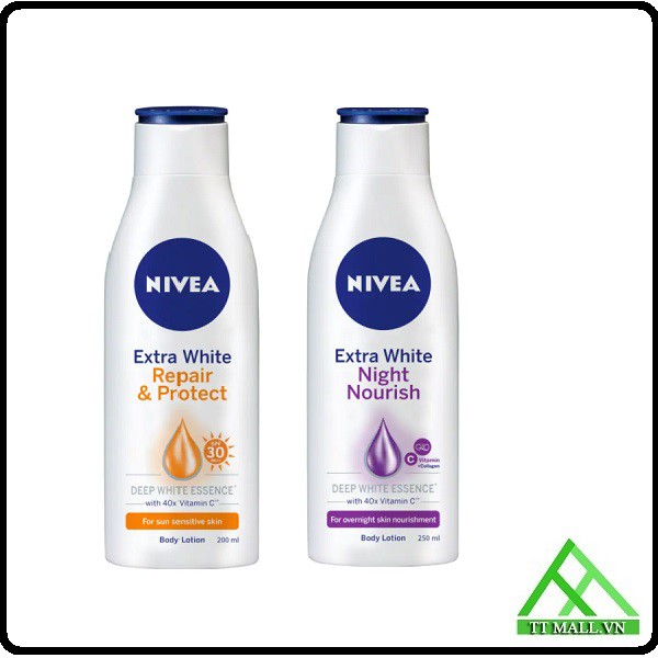 Bộ Sữa Dưỡng Thể Nivea: Ban Ngày SPF30 PA++ 200ml &amp; Ban Đêm Bổ Sung Collagen 200ml