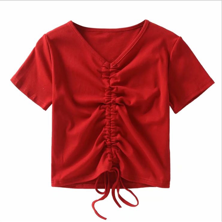 Áo croptop rút dây tay ngắn 💖YC Fashion💖 Áo thun croptop cổ tim chất thun co giãn cá tính ôm sexy màu đen trắng SP20