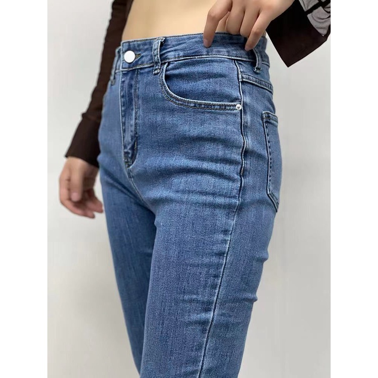 European and American Millennium hot girls pleated pile pants leg slimming horn jeans autumn high waist denim mop pants Youy
