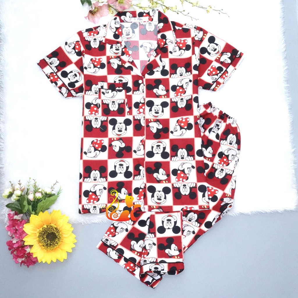 Đồ Bộ Mặc Nhà "Mít Ki ô vuông" Pijama Quần Lửng Kate Thái - Dưới 68kg.