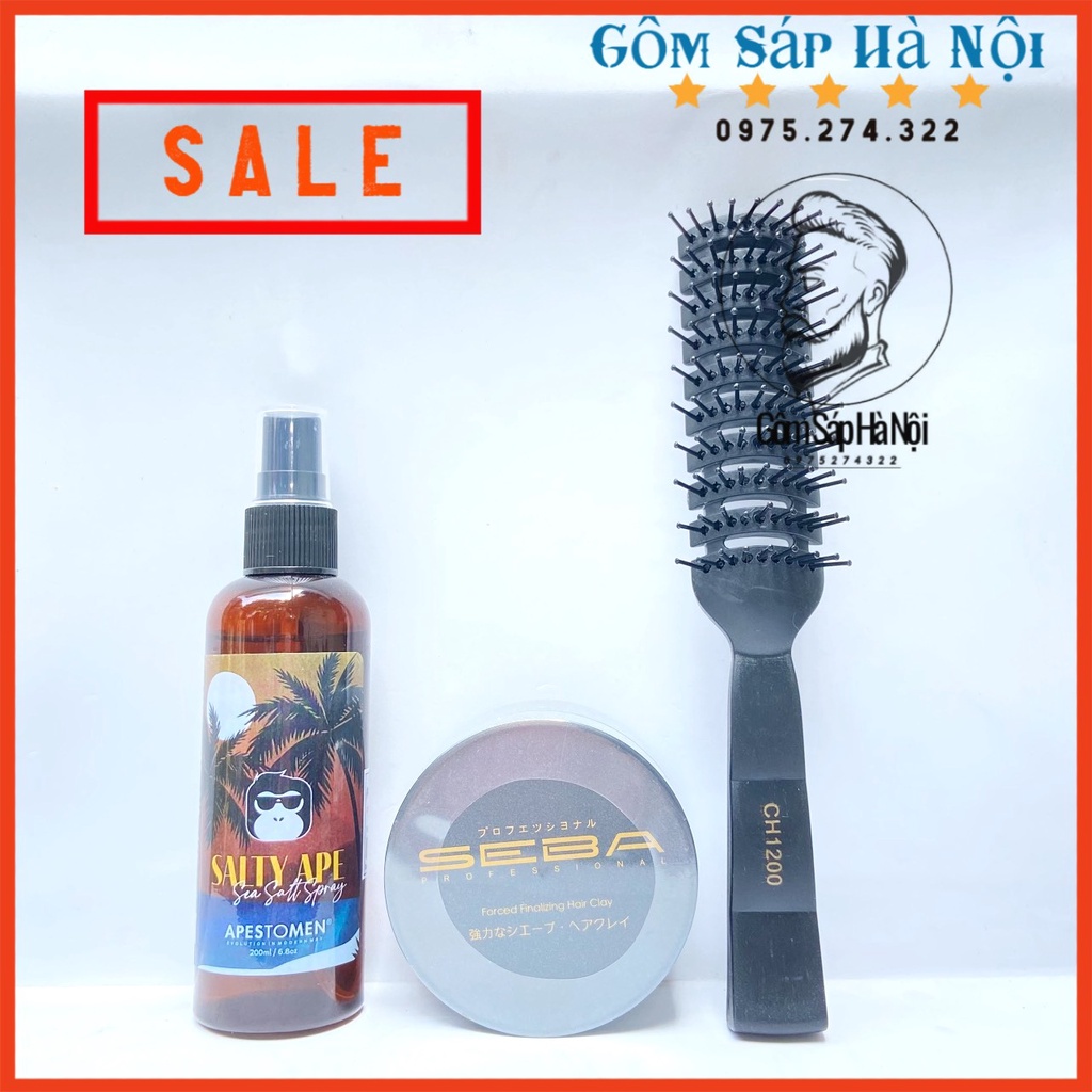 Combo Sáp Tạo Kiểu Seba Chính Hãng Chuẩn Salon +  xịt tạo phồng Salty Ape Sea Salt Spray , giữ nếp tóc