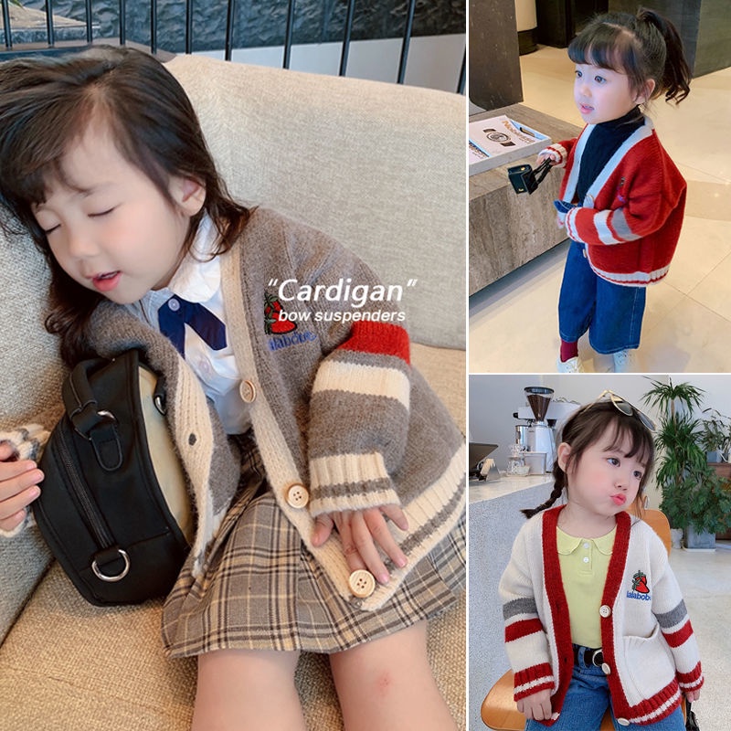 Áo khoác Cardigan cổ chữ V xinh xắn thời trang cho bé gái