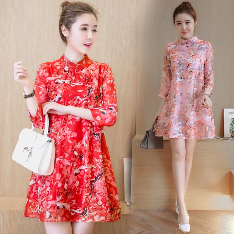 Đầm sườn xám cách điệu dáng rộng phong cách Trung Hoa