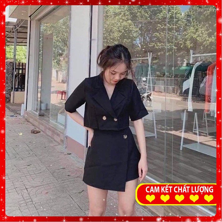 Áo Croptop💦Set Vest💦[FREESHIP]💦 Set áo vest croptop + chân váy chữ A xếp TẶNG KÈM TẤT CAO CỔ HÀN QUỐC CỰC ĐẸP Mã VFC09