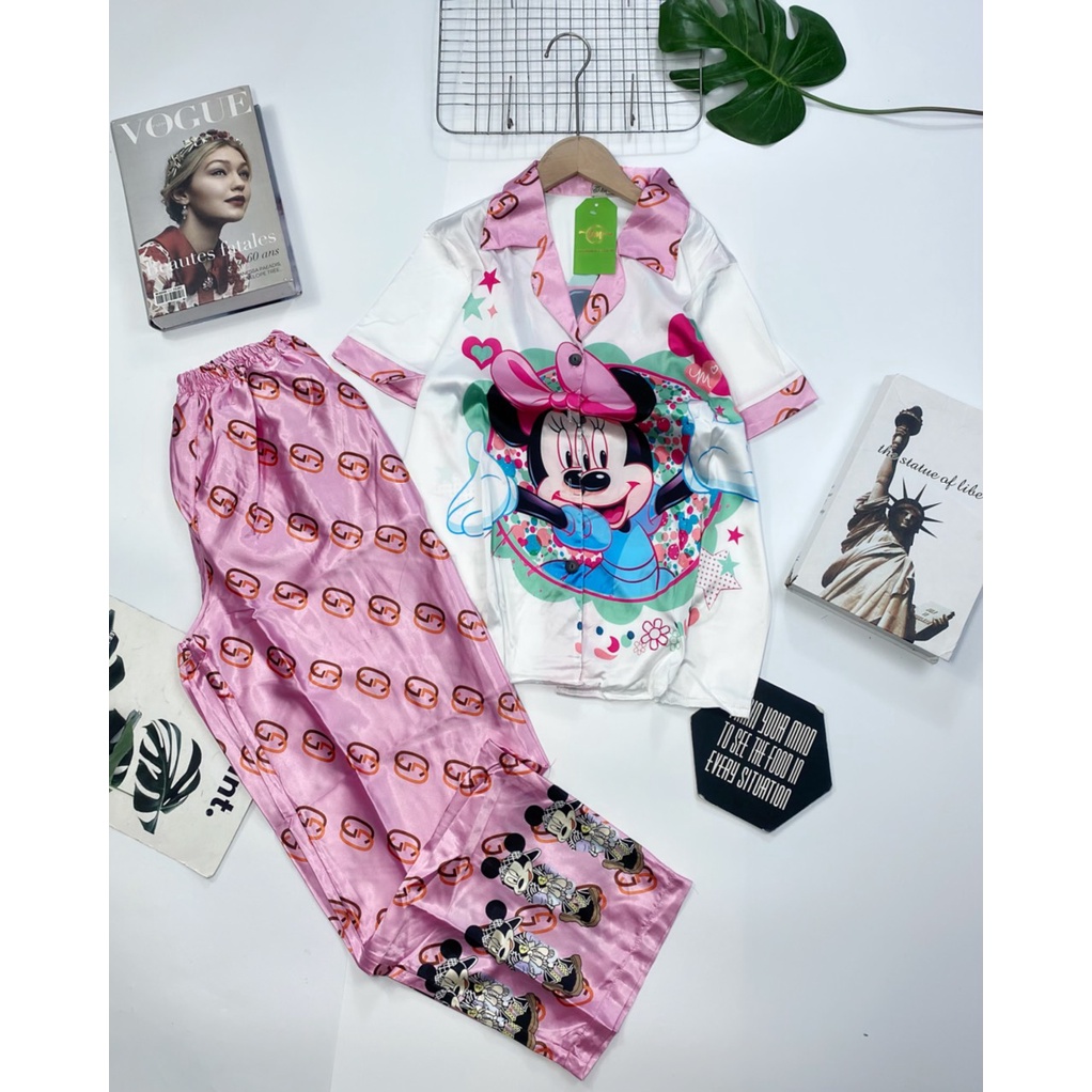 Đồ bộ dài mặc nhà, bộ pyjama dài họa tiết độc đáo chất lụa satin loại 1 không nhăn