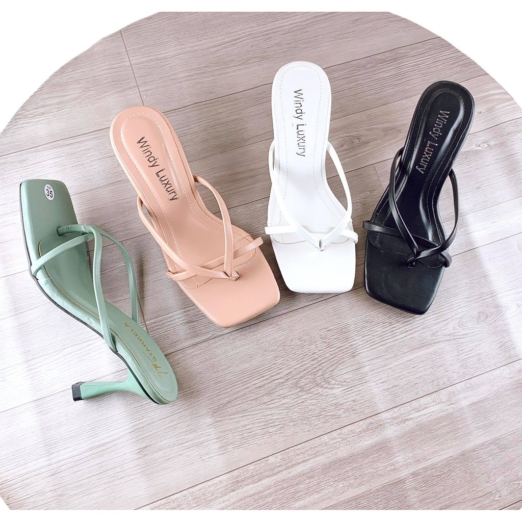 Guốc kẹp ngón phối dây mảnh gót nhọn 7cm (hàng đẹp ) - g95