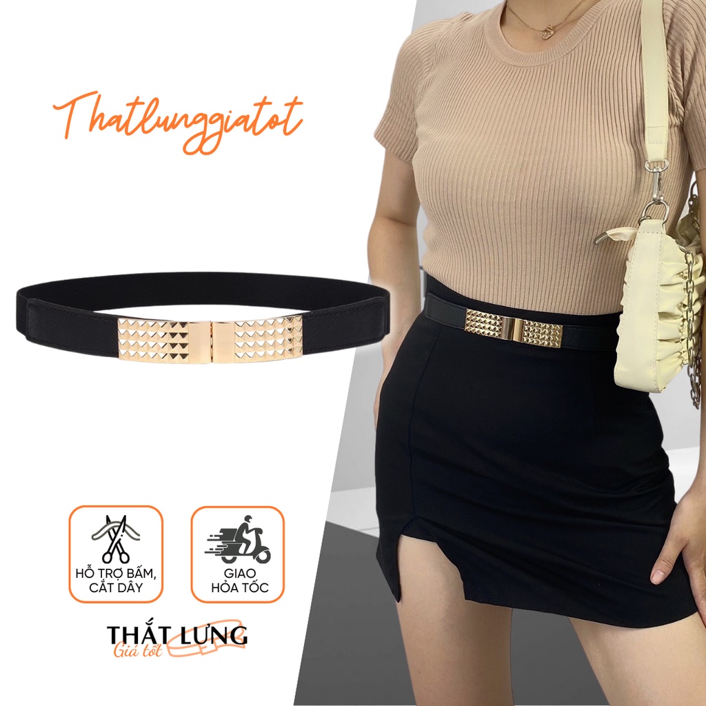 Đai váy bản nhỏ đơn giản mặt vàng phối đầm, belt vest 2.5cm DV098 - Thắt Lưng Giá Tốt