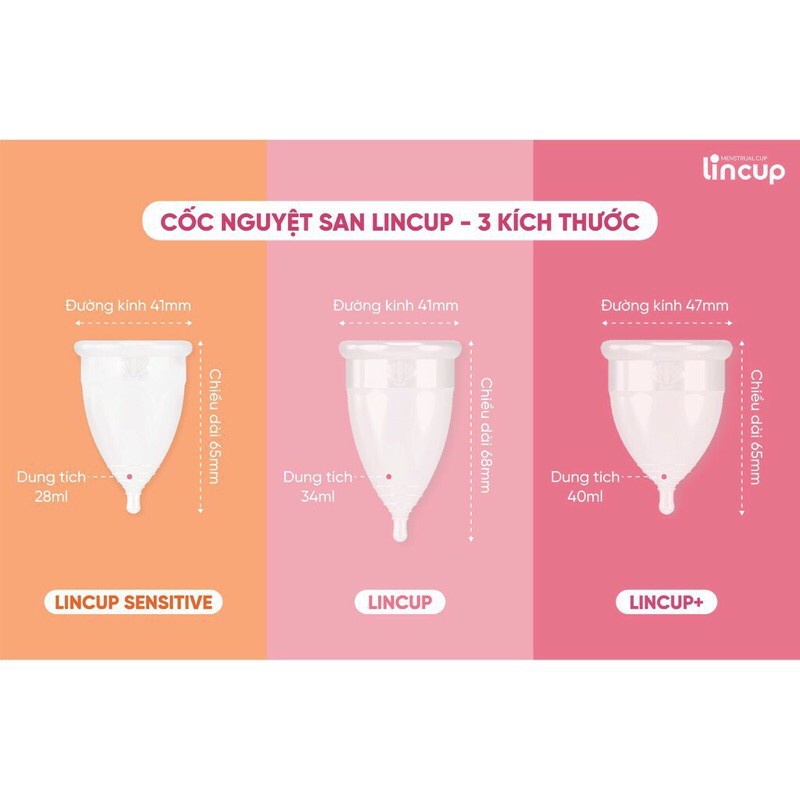 Cốc nguyệt san LinCup Sesitive Lincup nhập khẩu mỹ 100% chính hãng đủ 3 size