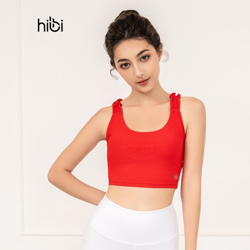 Áo croptop tập Yoga Gym Hibi Sports CR815, kiểu 2 dây nhún bèo, Kèm mút ngực