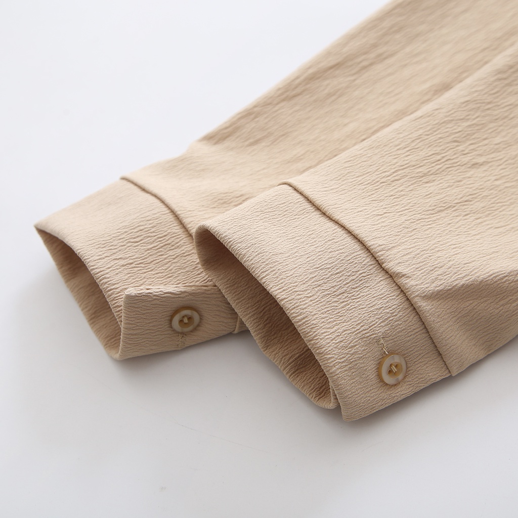 Áo sơ mi dài tay cổ bẻ dáng rộng phong cách công sở thời trang cho nữ