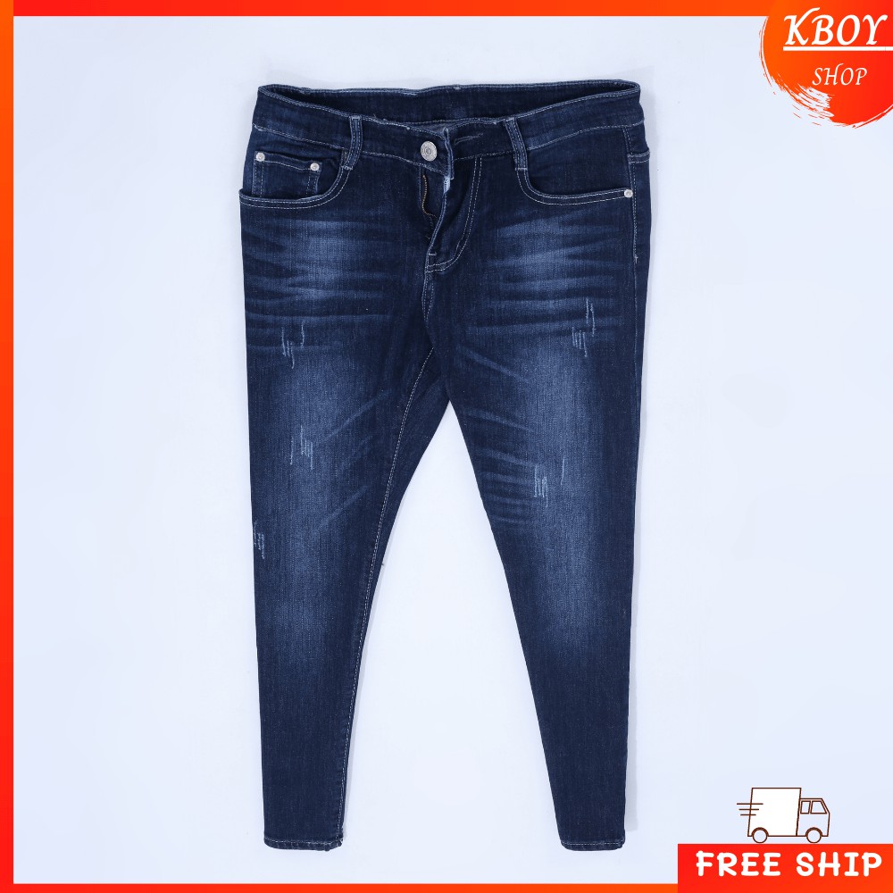 Quần jeans nam rách nhẹ gối ống ôm chất bò cao cấp vải mềm mịn hợp dáng - QJ16