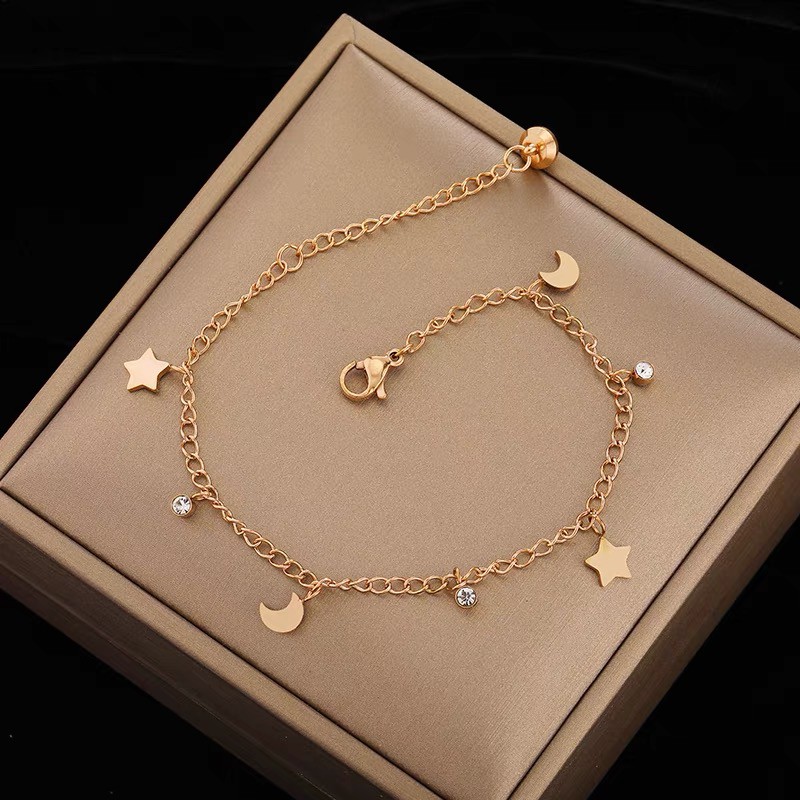 Lắc Chân Bằng Thép Titan Màu Vàng Hồng 18k Phong Cách Mori Thời Trang Dễ Phối Đồ Cho Nữ