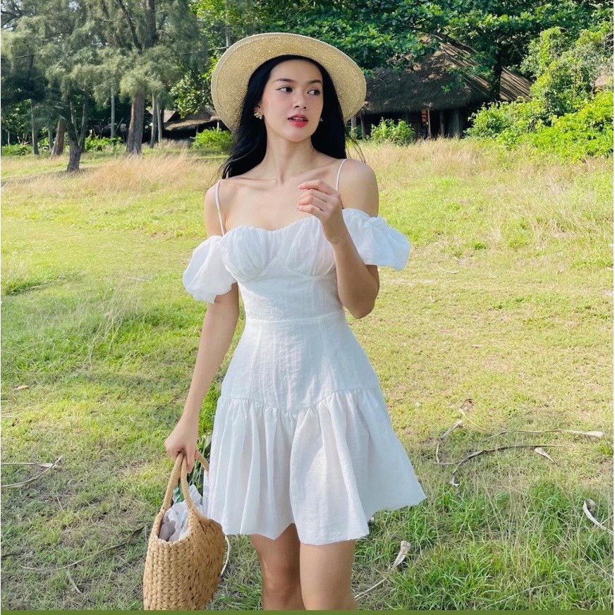 ĐẦM TRẮNG 2 DÂY RỚT VAI ĐUÔI CÁ | BigBuy360 - bigbuy360.vn