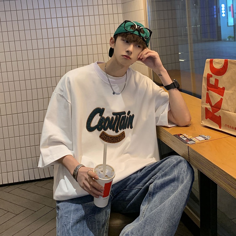 Áo Thun Cotton Tay Ngắn Dáng Rộng In Chữ Thời Trang Mùa Hè Cho Nam