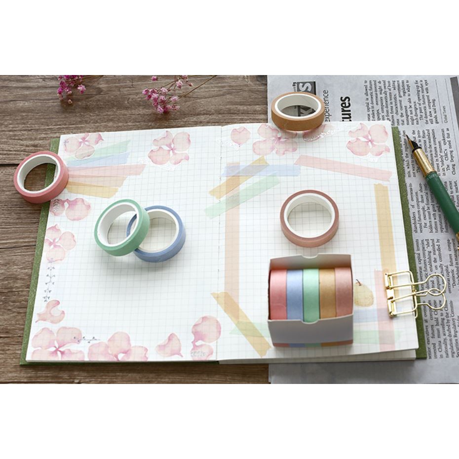 Washi Tape - Set 5 cuộn Washi Tape Màu Trơn