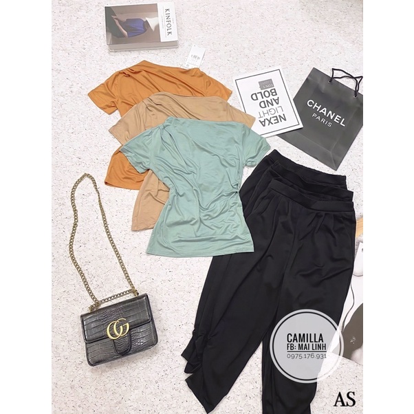 ⚡️BÁN SỈ⚡️Set áo xếp ly lệch vai phối quần bom