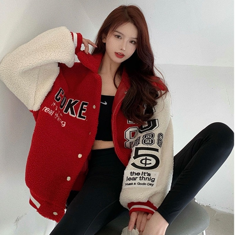 Áo khoác giả lông cừu dày dặn thời trang thu đông cho nữ