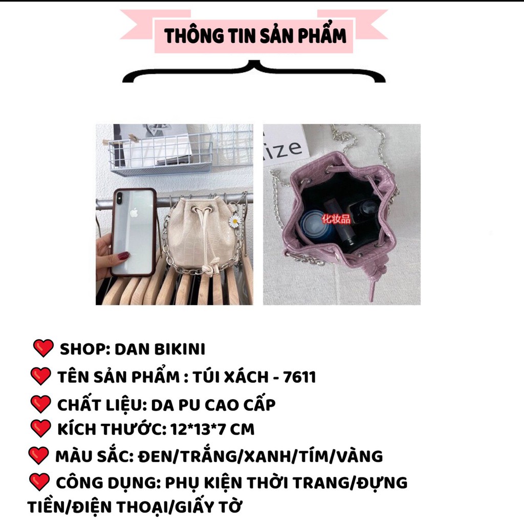 Túi Xách Nữ ❤️FREESHIP❤️ Túi Xách Mini Giá Rẻ họa tiết da cá sấu phối dây xích nhỏ điệu đà kèm nơ cúc họa mi mã 7611