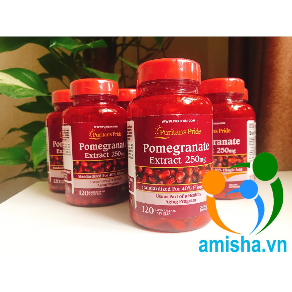 Viên Uống Tinh Chất Lựu Sáng Da Pomegranate Extract 250mg Puritan's Pride - Hộp 60, 120 Viên