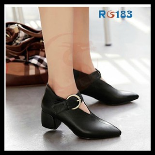 Giày boot nữ cổ thấp đế cao 5cm hai màu đen nâu hàng hiệu rosata ro183