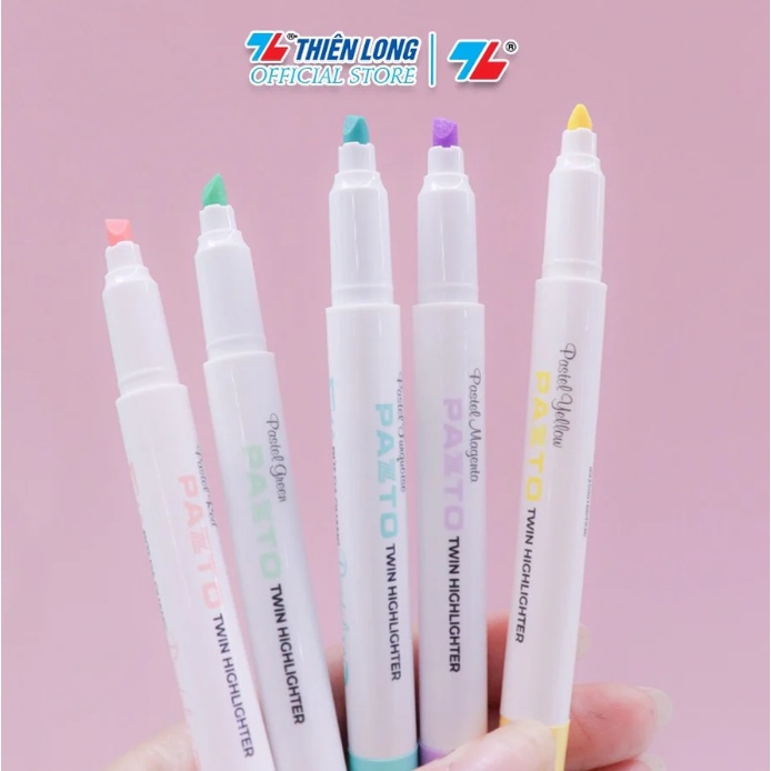 Bút dạ quang màu Pastel Thiên Long Pazto HL-016 - Bút dạ quang rửa được - Không để lại vết khi Photocopy 5 cây/hộp